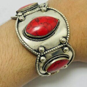 Single Red Bracelet, Middle Eastern Jewelry, Coral Stone Handmade Bracelet